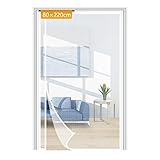 Yotache Fliegengitter Balkontür Magnet Fliegengitter Tür Insektenschutz Balkontür mit Magnetband, 80x220cm Links Rechts öffnend, Kinderleichte Klebemontage Ohne Bohren Weiß