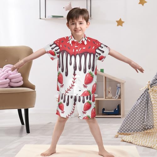Image of Boccsty Red Strawberry Boy Summer Shorts Sets Hawaiian Toddler Boys T-Shirt & Pants 2 Pcs 3T-10T
