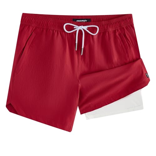 Image of maamgic Mens Swim Trunks 5 inch with Compression Liner Stretch Quick Dry Swim Shorts Swimming Trunks Bathing Suits
