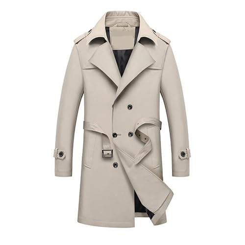 HONUZE Men's Beige Trench Coat with Double Breasted Front, Notched