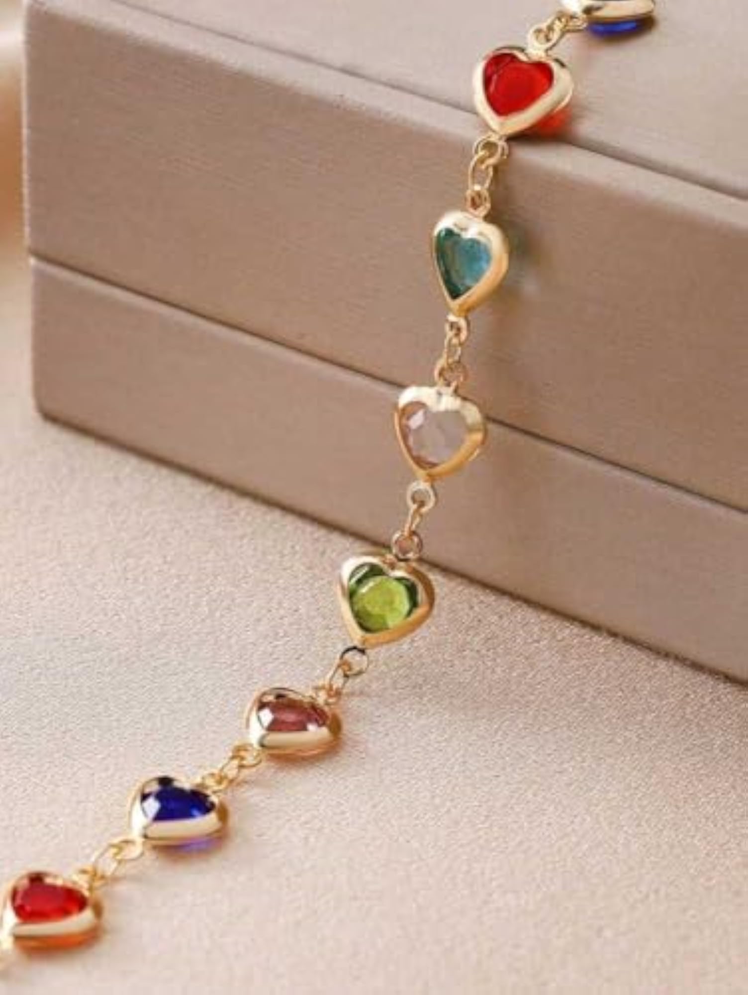 Colourful Heart Link Chain Zirconia Bracelet