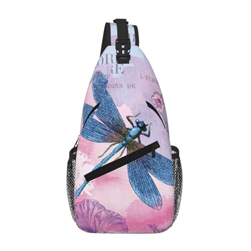 Sac à dos à bandoulière homme léger imprimé fleur rose et libellule bleue