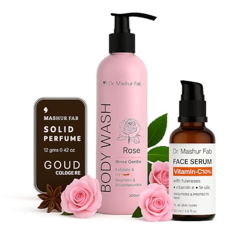 Image of MASHUR FAB Body Wash - Exfoliating & Hydrating Formula | Brightens Skin Tone | 250ml Multiple Fragrance Combo of Body Wash + Vitamin C+ Perfume