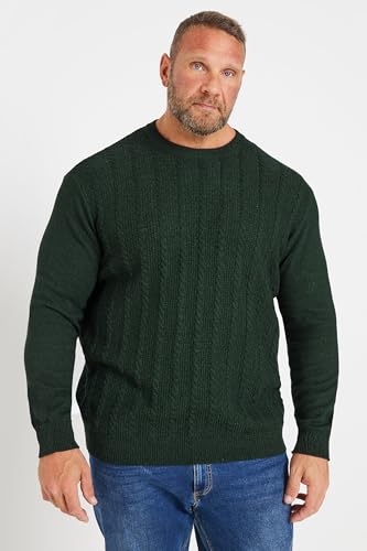 Big & Tall Men's Crew Neck Cable Knit Sweater Pullover Green2
