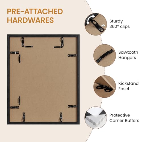Image of 14x17 Picture Frame Oak Wood,14 inchx17 inchBlack Color Wooden Frames with Tempered Glass,17x14 inch Wall Gallery Poster Frame with No Mat,14 by 17 Frames Horizontal and Vertical for Wall Mounting
