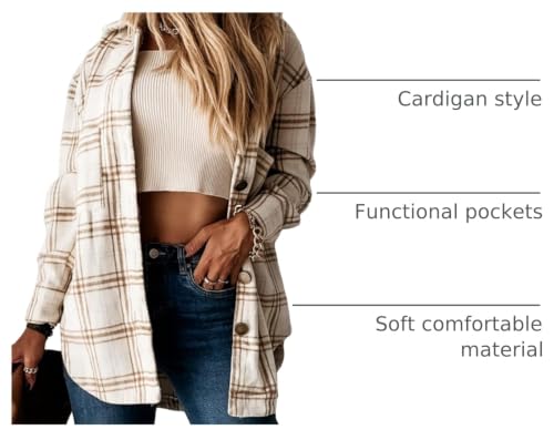 Image of YOCUR Womens Button Down Plaid Casual Lapel Long Sleeve Flannel Overshirts