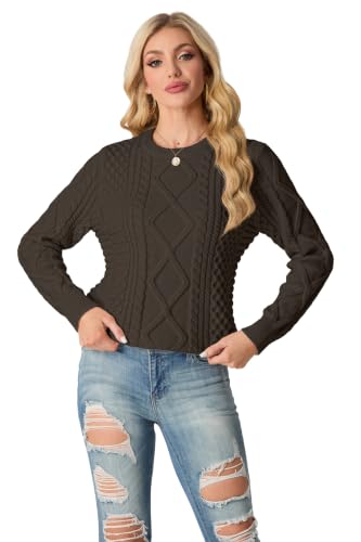 Image of GRECERELLE 2026 Womens Fall Winter Long Sleeve Casual Pullover Sweater Tops | Crewneck, Cable Knit, Chunky, Vintage Style, Anti-static(XS-2XL)
