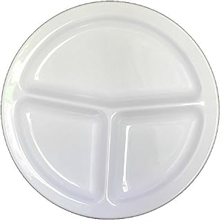 Vintage Western Melamine 3-Compartment Round Plate Dinner Party Buffet Platter, 10-3/4" dia., White or Tan #2611 (12, White)