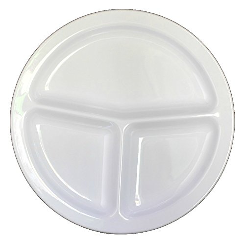 Z-Moments Vintage Western Melamine 3-Compartment Round Plate Dinner Party Buffet Platter, 10-3/4" dia., White or Tan #2611 (48, White)