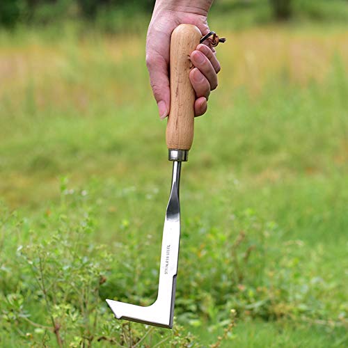 Chiloskit Stainless Steel Wood Handle Crack Weeder Weeding Sickler Weed Puller Weeder Tool Machete Hook Knife Yard Lawn Tool (Wood Hand)