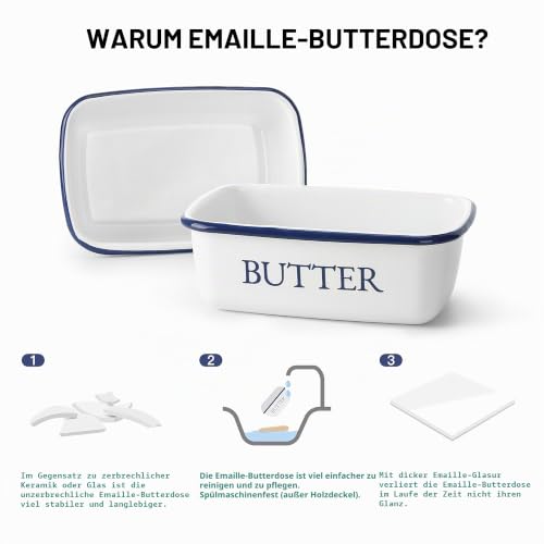 Foto von Butterdose - Multi-Funktion Emaille Butter Boot mit Deckel weiß - von SveBake