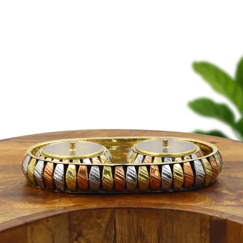 Image of INTERNATIONAL GIFT Aluminium Dual Jar Set with Tray & Acrylic Lids - Dry Fruit & Mukhwas Server in Velvet Gift Box for Festive Gifting
