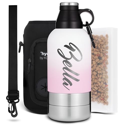 KOALA PAL 64oz Personalized Dog Water Bottle for Travel, Dog Travel Kit for Large Dogs, Dog Water Bowl Dispenser, Travel Dog Water Bowl, Dog Bowl Bottle (Ombre Pink, 64 OZ)