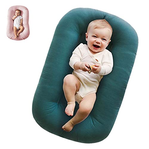 Baby Lounger Pillow for Newborn, 0-12 Months Baby Lounger Nest Pillow Cosleeping for Baby in Bed, Newborn Lounger for Baby (Dark Green(with Coat))