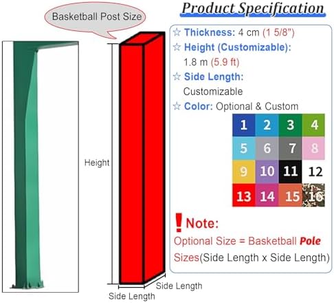 Heavy Duty Universal Anti-Collision Padding for Square Basketball Poles, Post Protection Wrap Around Pad for Gym, School, Community - Green, 19x19cm (7.5x7.5in)