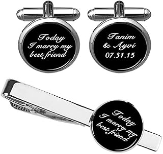 ZUNON Wedding Cufflinks Today I Marry My Best Friend Cuff links & Tie