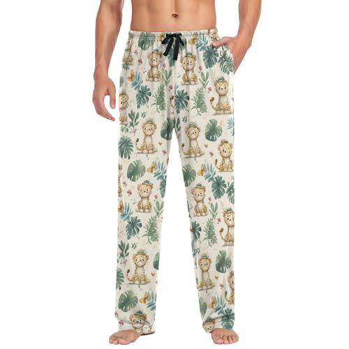 Men's Pajama Pants,Cute Cheetahs Mushrooms Lounge Lightweight Sleep Bottoms Pants with Pockets Size S-XXL3