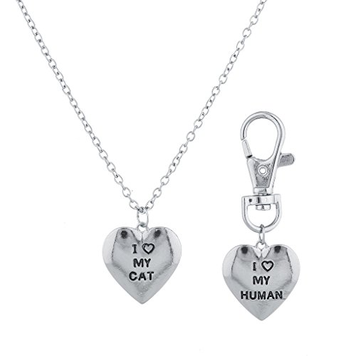 Lux Accessories - Juego de 2 llaveros con texto "Love My Cat I Love Human"