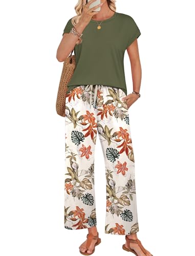 Image of WIHOLL Two Piece Sets for Women Summer Spring Outfits Lounge Sets Beach Vacation Clothes Airport Travel Matching Clothing