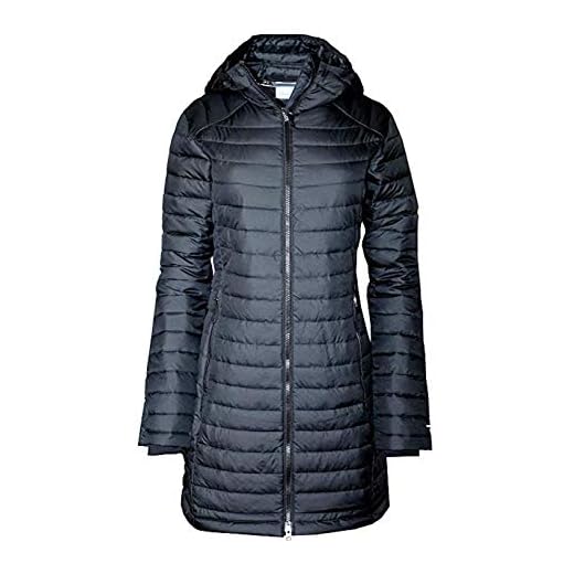 Columbia Women's White Out Mid Omni Heat Long Hooded Light Jacket Coat Puffer Plus/Regular (Black, M)