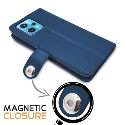 Image of Pikkme Realme 9 4G / Realme 9 Pro Plus 5G Flip Cover Leather Finish | Inside TPU with Card Pockets | Wallet Stand and Shock Proof | Complete Protection Button Flip Case (Blue)