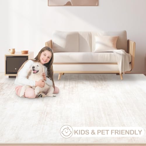Area Rug 3x5 Washable Rug: Living Room Modern Abstract Rug Soft Non Slip Neutral Rugs Stain Resistant Small Rug Indoor Door Mat for Bedroom Kitchen Nursery Hallway Entryway Office(Beige,3'x5') by MXSANYOO - Used condition - Image 6