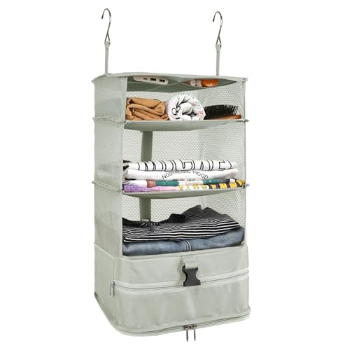 Surblue Sac de rangement à suspendre pliable en tissu Oxford lavable à 3 étagères avec 2 crochets (L 29 x 29 x 50 cm, gris clair)