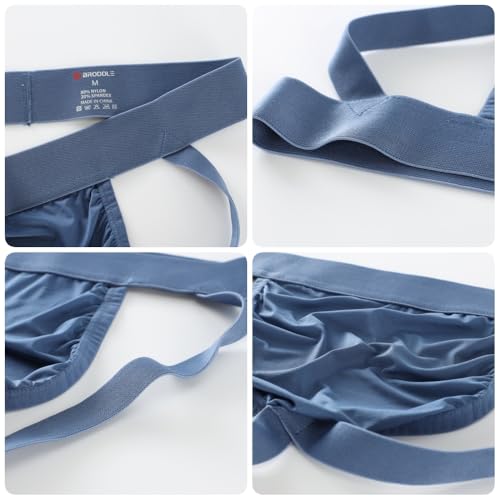 BRODDLE Men\'s Jockstrap Stretchy Nylon Pouch Workout Performance Athletic Supporters for Men Blue Large