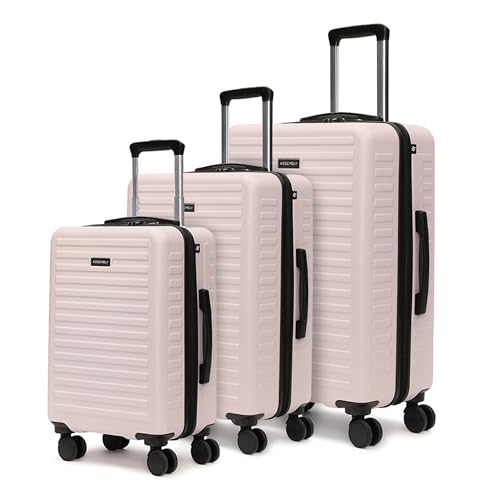 Image of Assembly Stark Hard Luggage Set of 3 Trolley Bags (20 + 24 + 28 Inch), Unbreakable Polycarbonate Dual-Tone Luggage Set, TSA Lock, Silent 8 Spinner Wheels, Hard Shell Suitcase Set of 3 Ivory