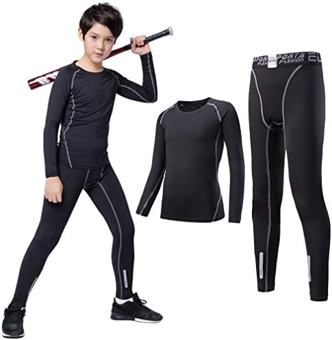 TERODACO Kids Long Sleeve Compression 2 Pcs Set Thermal Base Layer Suits Unisex