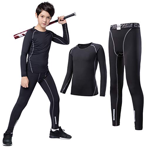 TERODACO Boys Thermal Underwear 2 PCS Athletic Base Layer Kids' Compression Shirts and Leggings Set