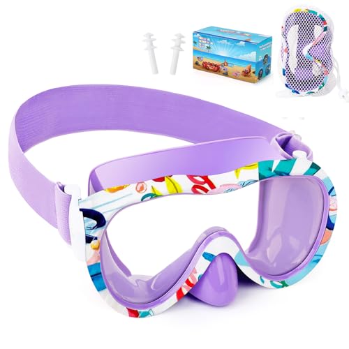 Kids Swim Goggles with Nose Cover, 180Â° Panoramic Snorkel Mask with Anti-Fog & Anti-Leak Design, Comfort Fabric Strap UV Protection Lens for Boys Girls Ages 3-15