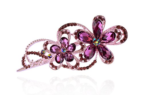Totoroforet Geminate Flower Vintage / Retro Style Bronze Rhinestone Hair Clip/ Claw/Barrette (Noble Purple)