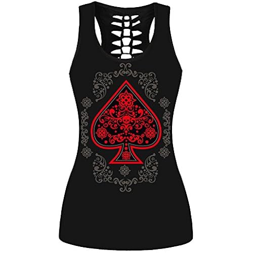 Sister Amy Women's Comfortable Patterns Print Hollow Out T-Shirt Crew Neck Plus Size Tank Top