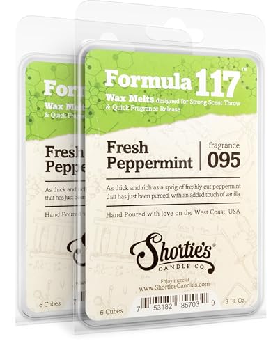 Shorties Candle Company Fresh Peppermint Premium Wax Melts 2 Pack - 6 Oz. Strong & Long Lasting Non-Toxic - Made with Essential & Natural Oils - Formula 117