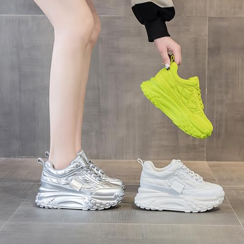 Women's Platform Increase Fashion Sneakers,Comfy Low Hidden Wedge Lightweight Casual Anti-Slip Running Sneakers Outdoor Lace Up Slip-on Leather Patchwork Breathable Mesh Walking Shoes 6