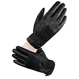 LETHMIK Women's Touchscreen Texting Winter PU Faux Leather Gloves Driving Long Fleece Lined Black-L