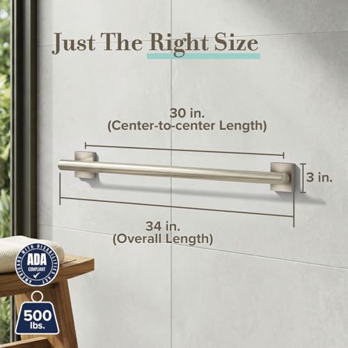 Image of Gatco 956A Elevate 30 Inch Grab Bar, Satin Nickel | ADA Bathroom Safety Grab Handle for Shower, Bathtub & Toilet Support