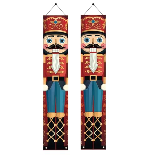 Starlit Patio 2PCS Nutcracker Christmas Porch Signs Hanging Door Banner Decorations Outdoor Front Door Holiday Decor for Home Yard Party Bedroom Garden Party Holiday Home Kids Decor 71 x 12 Inch