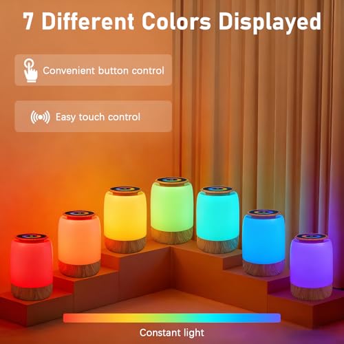 Carehabi Nachttischlampe Nachtlicht Touch Dimmbar mit 7 Farben und 4 Modi, stufenlose Dimmung，LED Tischlampe USB Aufladbar, Nachtlicht mit Timer und Countdown-Funktion