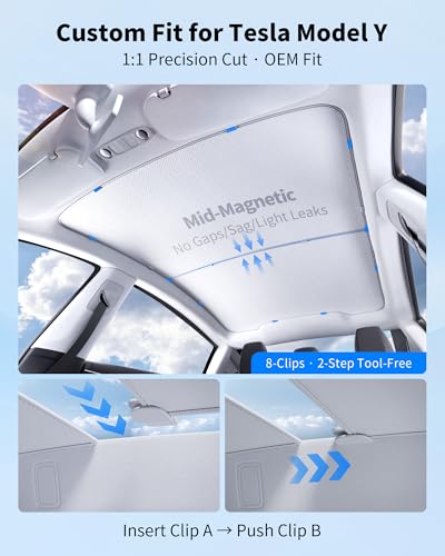 Image of Roof Sunshade for 2026 Tesla Model Y Juniper, No Sagging Glass Roof Sun Shade with Heat Insulation UV Protection, Custom Fit Sunroof Accessories for New Model Y 2025-2026, Light Filtering