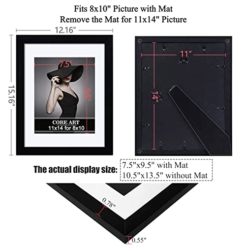 Core Art 11X14 Picture Frame, Black Picture Frames 8X10 With Mat Or 11 X 14 Without Mat For Wall Or Tabletop Display, Photo Frame Set Of 4 #TOP1