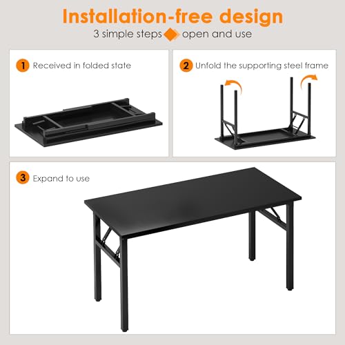 Image of Need Computer Desk Office Desk 47 inches Folding Table with BIFMA Certification Computer Table Workstation No Install Needed, Black Brown