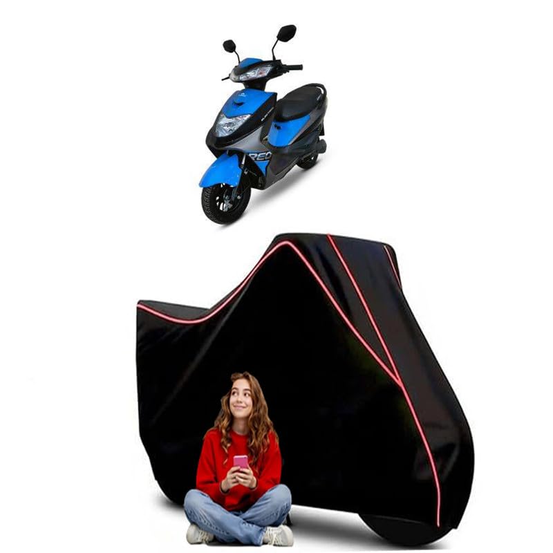 Image of REO Li Plus Scooty Bike Cover Water Resistant Outdoor Use Universal Fit Scooters Motorcycles Heavy Duty UV Protection Dust Rain Scratch Resistant Elastic Bottom Black Blue Piping