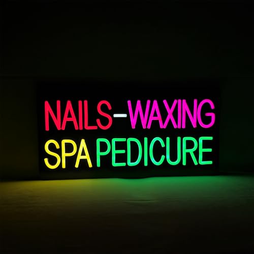 Nails Waxing Salon Sign, 24"×12", Spa Pedicure LED Neon Signs for Beauty Shop Skincare Studio, Black Acrylic Backboard, High Bright Business Display, Easy To Install, Store Wall Window Decoration