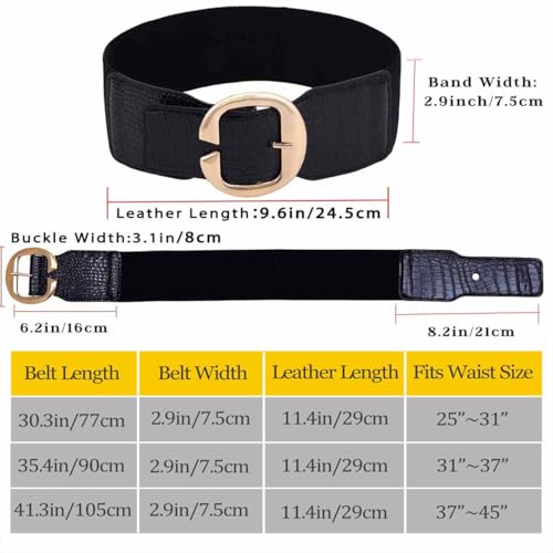 Yalice Women Wide Elastic Waist Belt for Dresses Black Gold Thick Stretchy Belts Ladies Leather Belt3