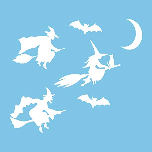 Autodomy Naklejki na Zewnętrzne Okna Samochodu Czarownice Księżyc Nietoperze Zestaw 6 Sztuk | Naklejki Czarownica na Samochód Motocykl Camper Ciężarówka | Różne Rozmiary | Kolor Biały