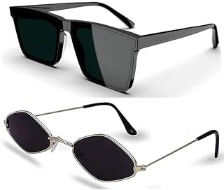 ARZONAI Black Diamond Shape Cateye Metal Sunglasses Unisex Combo offer pack of 2 shades Goggles For Women's Small Combo of... Price In India