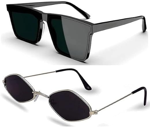 ARZONAI Black Diamond Shape Cateye Metal Sunglasses Unisex Combo offer pack of 2 shades Goggles For Women's Small Combo of...