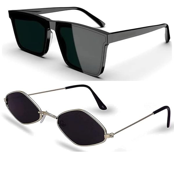 ARZONAI Black Diamond Shape Cateye Metal Sunglasses Unisex Combo offer pack of 2 shades Goggles For Women's Small Combo of...